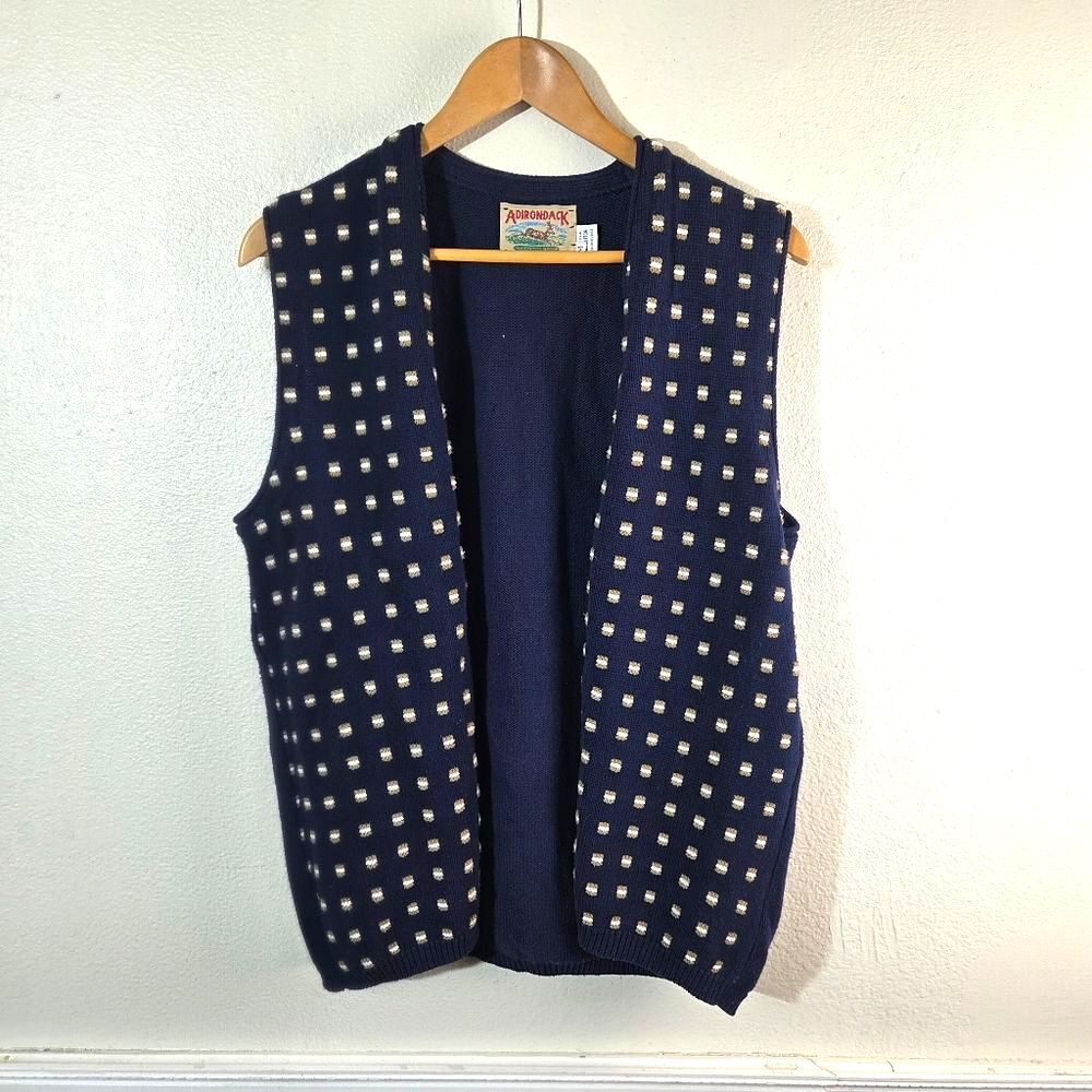 Men’s Vintage Adirondack Navy Knit Sweater Vest Geometric Size Medium